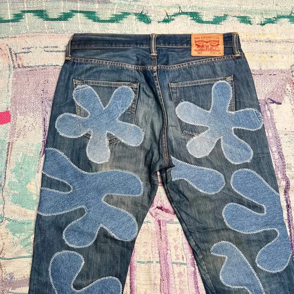 Custom upcycled levis 501 patchwork jeans Size 34x29